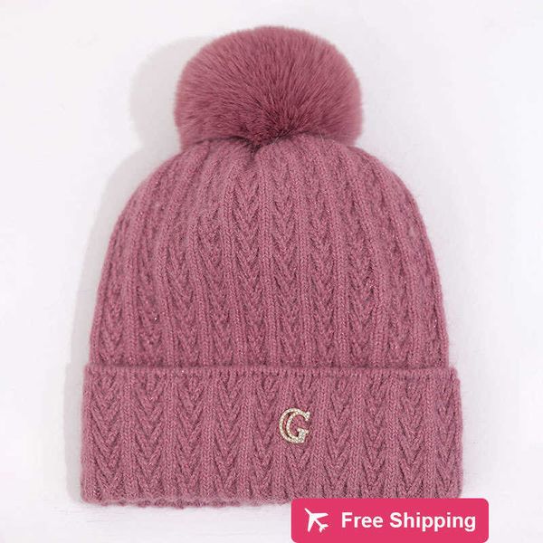 Casquettes de concepteur hiver nouveau G-Diamond lapin cheveux tricoté chapeau édition coréenne à la mode et chaud chapeau de laine Internet rouge polyvalent casquette de protection d'oreille L8JM