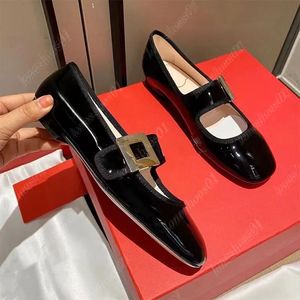 Designer Ballet Flat Chaussures Mary Jane Luxury Diamond Square Buckle Metal Buckle Velvet Flats Chaussures Femme Patent Cuir Robe Chaussures Contracte