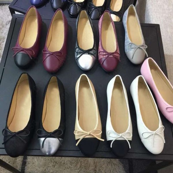 Designer Ballet Shoe Luxury Robe Shoes Sheepskin Bow Fashion Fashion Flat Boat Shoe Lady Cuir Lazy Lazy Dance Loafers Femmes 35-42