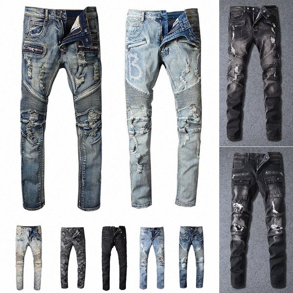 Designer Balman Mens Jeans Biker Ripped Biker Slip Fit Bikers Denim pour hommes S MENS MANS PANTAL BLACK PANTER HOMMES O0OO #