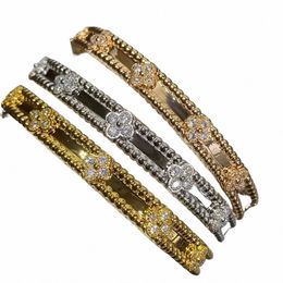 Bracelets de marque de bracelet de créateur pour femmes plaquées d'or en cristal à quatre feuilles Perlee Sweet Clover Fr Cuff Saint Valentin O5bx #