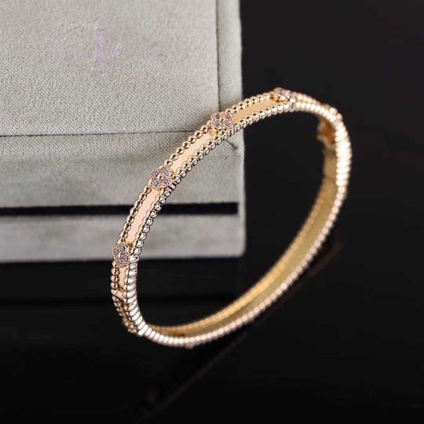 Brazalete de diseñador Pulsera Sweet VanCF Jade v Caleidoscopio dorado para mujer Edición ancha y estrecha con trébol de oro rosa de 18 k Diamante de la suerte 32FX