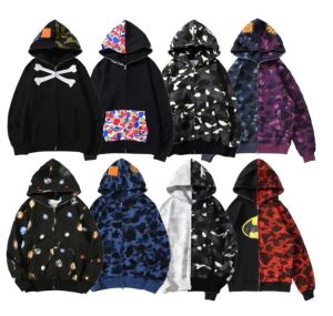 Designer Bapes Unisex Hoodie Shark Hoodies Rits Sweatshirts Mode Full Zip