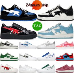 Avec boîte Bapestar Chaussures décontractées Low Sk8 pour hommes Femmes Sneakers Patent Le cuir noir blanc Blanc Blue Camouflage Skateboard Bége Sports Sports Star Running Shoes Size36-45