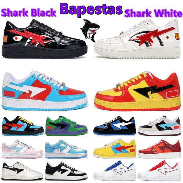 Designer bapestas hommes femmes chaussures de course baped sneaker shark noir blanc brevet cuir bleu orange vert camo camo beige daide mens mens sportive baskets 36-45