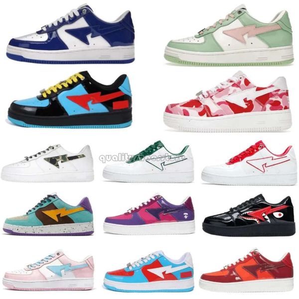 Diseñador Bapestask8 Diseñador Sta Zapatos casuales Sk8 Lowpatent Cuero Abc Camo Camuflaje Skateboarding Deportes Bapely Zapatillas de deporte Zapatillas de deporte Tiburón al aire libre Zapatos de gimnasio