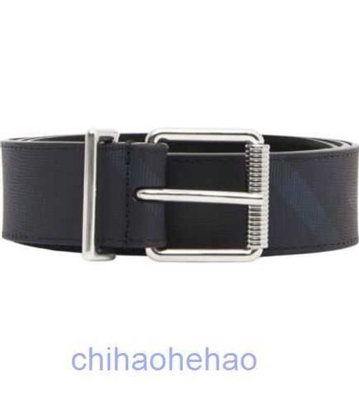 Designer Barbaroy Bourcle de mode de mode authentique Nouveau homme ceinture Nova Plaid Navy Blue Black Leather 40 100 495