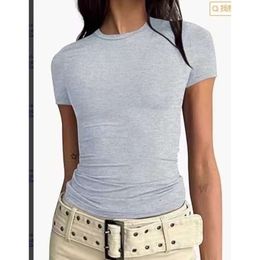 Cortique de base de base Spring et automne Couleur solide Slim Pullor T-shirt Womens Street Topspring and Automn Color Color Slim Fit Bottom T-shirt Xu5d