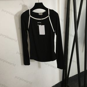 Chemises de base de concepteur T-shirt brodé femmes pull mince col carré à manches longues chemises de fond décontractées