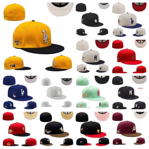 Casquette de baseball de concepteur Casquettes fermées d'été Bleu marine Lettre Os Hommes Femmes Couleur noire Toutes les 32 équipes Casual Sport Plat Ajusté Chapeaux Chicago