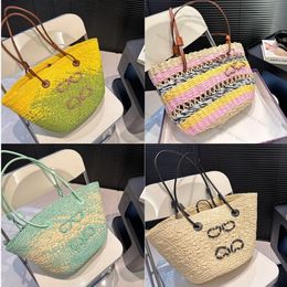 Designer Basket Strawtas Loe Fashion Tote Bag Basket Strawtas Designer Hand geweven Cross Body Open Beach Handtas Dames Zomerzak Hoge kwaliteit