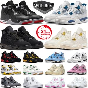 Avec design de boîte 4 chaussures de basket-ball militaire Blue 4s Bred Reimagined Black Cat Red Thunder Blue Sail Midnight Navy Seafoam Cement White Womens Mens Trainers Bneakers