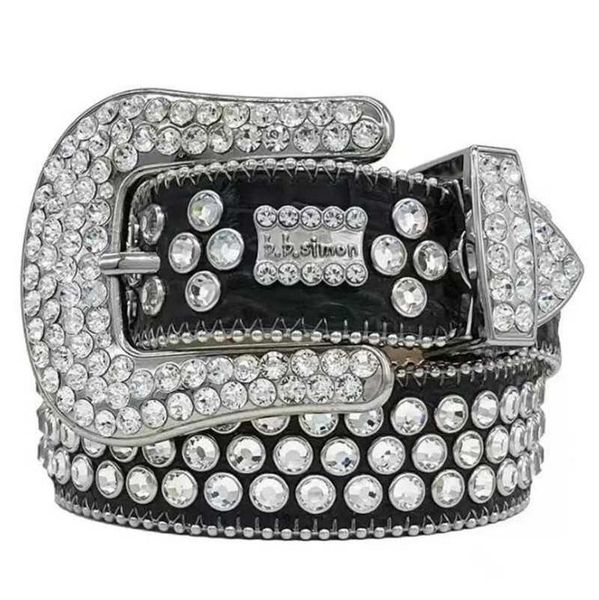 Diseñador Bb Belt Simon Cinturones para hombres Mujeres Cinturón de diamante brillante Negro sobre azul Multicolor con diamantes de imitación brillantes como regalo Mtmv