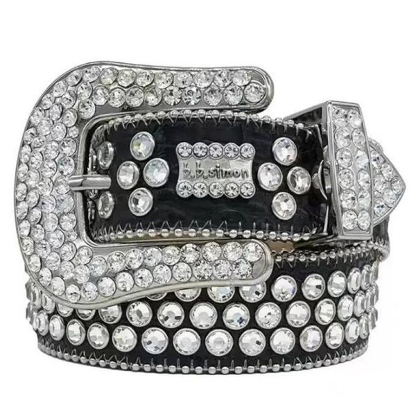 Cinturón Bb de diseñador, cinturones Simon para hombres y mujeres, cinturón de diamantes brillantes, negro sobre negro, azul, blanco, multicolor con diamantes de imitación brillantes 267h