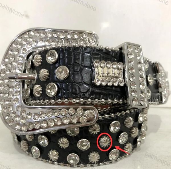 Diseñador Bb Simon Belt Bb Belt Cinturón de cuero occidental con tachuelas de diamantes de imitación para hombres y mujeres Cinturones de cintura ostentosos vintage para pantalones Jeans Hebilla para hombres con caja de diamantes 23-2