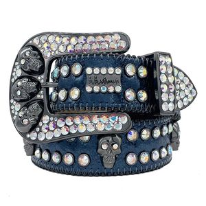 2023 Designer Bb Simon Skull Belts for Men Women Cinturón de diamantes brillante Negro Azul Rojo multicolor con pedrería brillante como regalo de Navidad de cumpleaños