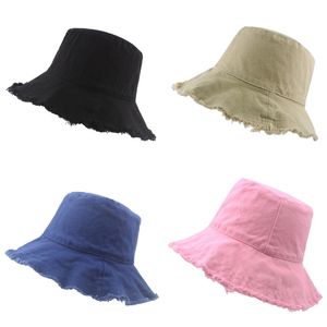 Chapeaux de seau de plage de concepteur pour femmes paquet de bord rugueux pliable coton dames toile chapeaux de pêche à large bord pare-soleil casquette d'été 11 couleurs unies en gros