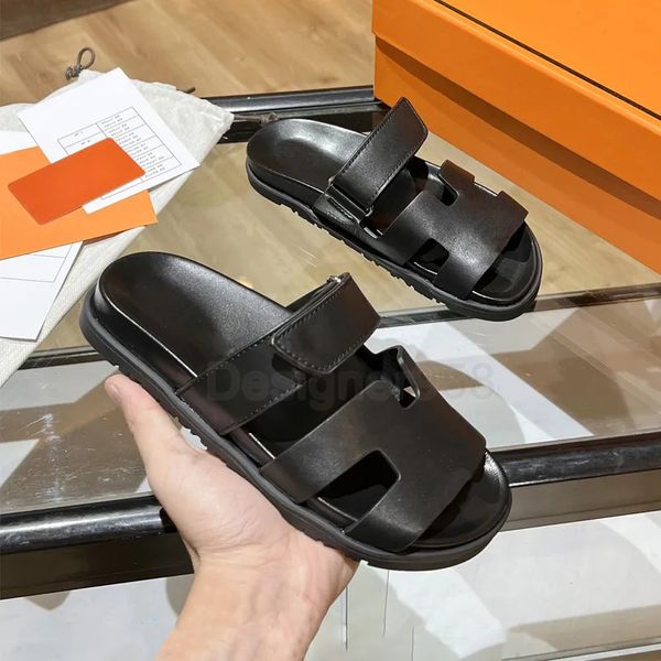 Diseñador zapatillas de playa diseñador gancho bucle sandalias de verano moda de cuero genuino para hombre para mujer zapatos planos sandalias casuales zapatilla