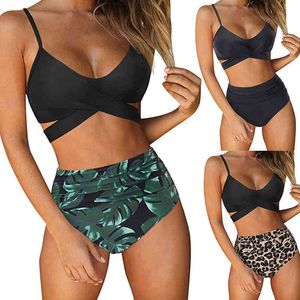 Designer Beach Thong Fashion Swimsuit Bikini Set Europeaan en Amerikaanse solide kleur Dames aan zee Vacation Threepoint Cross Riem Split Bikini Swimsuit Set