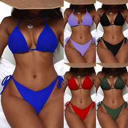 Designer Beach Thong Maillot de bain Bikini Set Exprs Vente Européenne Américaine Populaire Multicolore Plissée Triangle Sac Bikini Sexy Sous-Système avec Backls Maillot de Bain Femmes