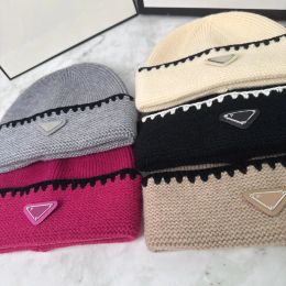 Berretto di design per donna Cappelli invernali Moda uomo Triangolo in pizzo Cappello lavorato a maglia da donna Berretto caldo Coppia Berretto sportivo all'aria aperta Nuovo -3