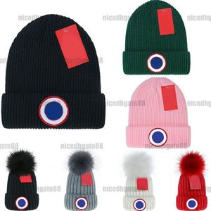 Ontwerper beanie gebreide motorkap wollen winterhoeden voor mannen hoofd warm zacht dikker kunstbont pom schedelkap mode effen kleur cappello vrouwelijke ribben geboeid rand ga030