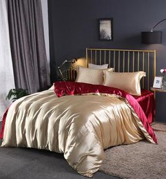 Conjuntos de edredones de cama de diseñador, juego de cama de lujo, edredón de seda satinada, Sábana doble, individual, tamaño King, ropa de cama, 2012793