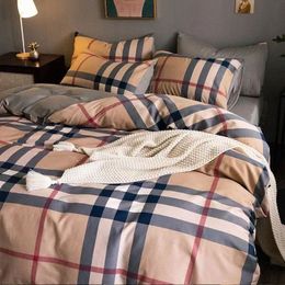 Designer beddengoed sets Klassieke elegante dames strepen beddengoed geruit 4 stuks dekbed set luxe slaapkamer vintage accessoire u7Ib #