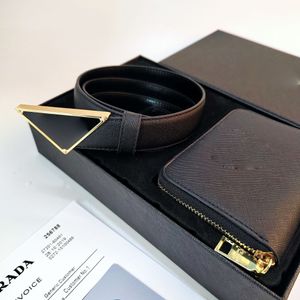 Ceinture de luxe pour hommes et femmes, ceinture avec portefeuille supplémentaire, boîte cadeau, boucle triangulaire, assortie à la mode, cadeau pour petit ami, cadeau incontournable pour petite amie 3 cm