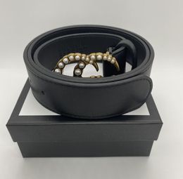 Cinturón de diseñador para mujer para hombre cinturones con incrustaciones de diamantes perla bronce hebilla de metal deportes ocio moda mujer Cintura Ancho 3.8 cm con caja