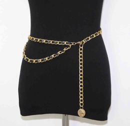 Designer-Gürtel, Gürtel, Mode, Mode, Taillenkette, Damen, Accessoires, doppelschichtig, dekoratives Kleid, Goldmünze, gewebt, geschlossene Dichtung9729495