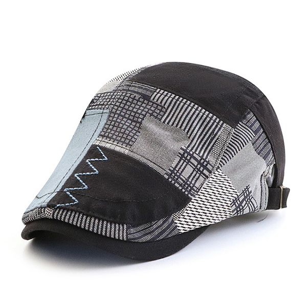 Sombrero de boina de diseñador para hombre, gorra Retro de vendedor de periódicos, gorra plana con visera de espiga a cuadros de retazos para mujer, gorra de taxista Gatsby para conducir, gorra