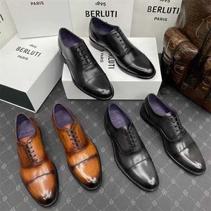 Designer Berluti Dress Chaussures en cuir Sneaker Chaussures pour hommes Chaussures pour hommes Business Cuir Chaussures Derby Chaussures Lacet Up Oxford Chaussures