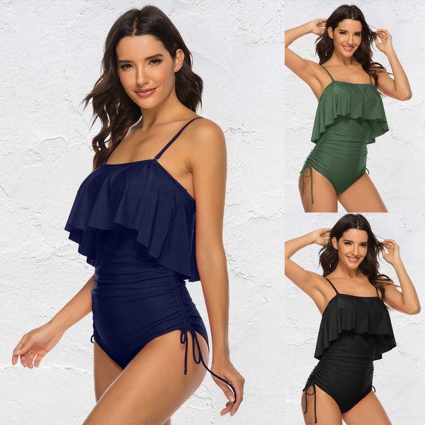 Designer Bikini 2024 Couleur continue fille Sexe Sprle Sprle Large Ruffle Edge One Piece Triangle Swimswear Fomen Women Bathing Cost Designer Swwear