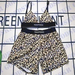 Designer Bikini Leopard Bra Shorts Set Sexy V Neck Underwear Womens Swim Trunk Fashion Crop Tops Four Colors