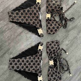 Diseñador Bikini traje de baño para mujer niñas playa sexy mujer moda seducción lujo halter conjunto de una pieza N99Y