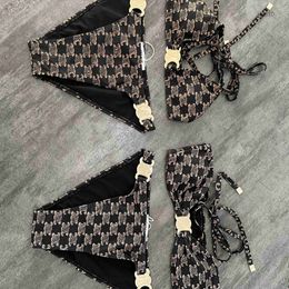 Diseñador Bikini traje de baño para mujer niñas playa sexy mujer moda seducción lujo halter conjunto de una pieza PF7E