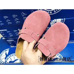 Designer Birkinstock Slippers Lazy Shoes Boken Pink Leer Leer Scrub Comfortabel kurk bodem platte bodem casual boken baotou semi-oplegger