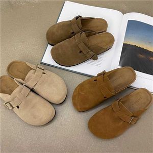 Ontwerper Birkinstock Slippers Outlet Echte lederen bokken schoenen Dames vroege lente Frosted koe Ugly Cute Ins Lazy Slipper Trend1waw