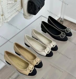 Designer Black Channel Ballet Flats schoenen Paris Brand Women Chain Single Shoes Spring Quilted echte lederen slip op ballerina luxe ronde teen dames kleding schoenen