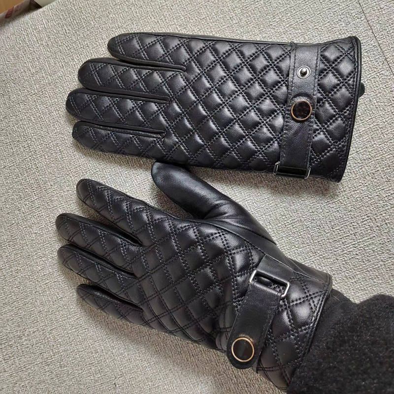 Designer gants noirs hommes laine en cuir un morceau gants chauds hivernaux mode luxe cinq doigts gants