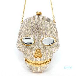 Designer- Zwart handgemaakte Skull Crystal Women Evening Bags Diamond Ladies Handtassen Party koppelingsportelier261A