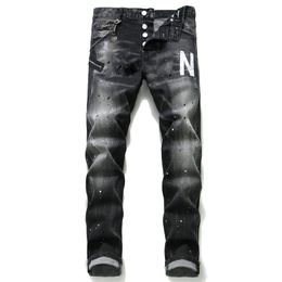 designer zwarte jeans mannen vrouwen gescheurde skinny broek borduren patchwork verontruste gat blauw gewassen causale denim broek Amerikaanse maat 28-38