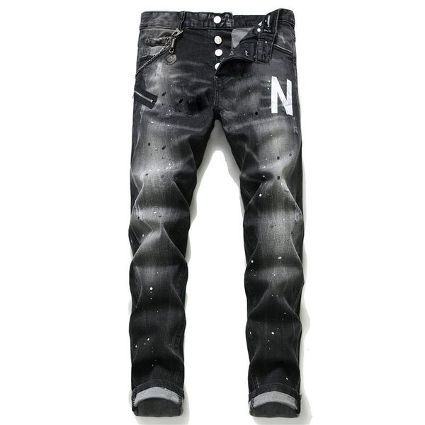 Designer jeans noir hommes femmes déchiré pantalon skinny broderie patchwork en détresse trou bleu lavé causal denim pantalon taille US 28-38