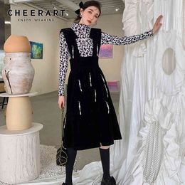 Designer Black Pearl Long Tank Dress Printemps Dos Nu Une Ligne Tunique Dames Midi Femmes Mode Coréenne Vêtements 210427