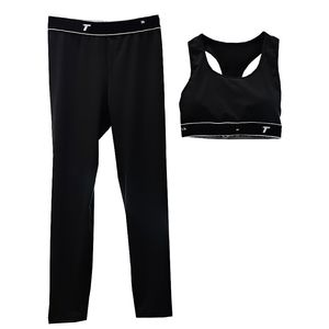 Designer Black Sport Outfit Dames zomer yoga tanktop leggings broek letter print fitness broek sexy gewatteerde crop top