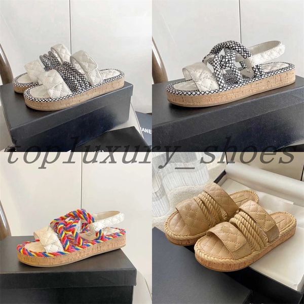 Sandales à lame de styliste pour femmes, corde de chanvre tissée, chaîne en métal, pantoufles de mode, luxe, élégantes, Simple, chaussures plates