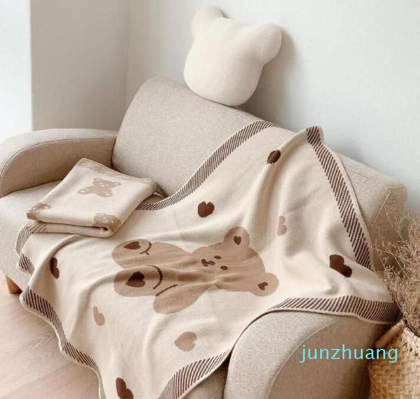 Designer -Blankets Bear Pattern Throw Blanket Anti-pilling Knitted Cotton Swaddle Wrap Sleeping For Couch