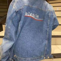 Designer Blenciaga Baleciaga 23ss alta versão B família outono e inverno novo casal unissex estilo cola onda carta jaqueta jeans bordada