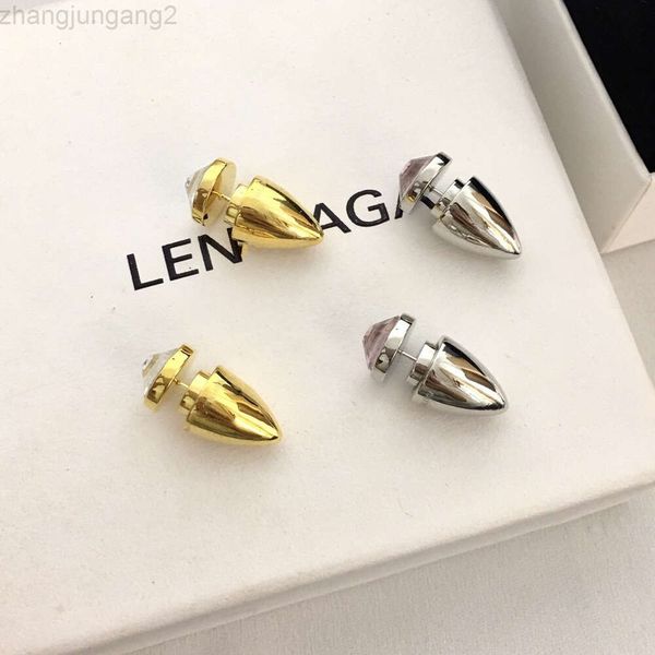 Diseñador Blenciaga Balegiaga b Familia 21 Nuevos Pendientes de Bala de Cristal Temperamento Avanzado Personalidad Ins Estilo Geométrico Pendientes de Diamantes Lisos